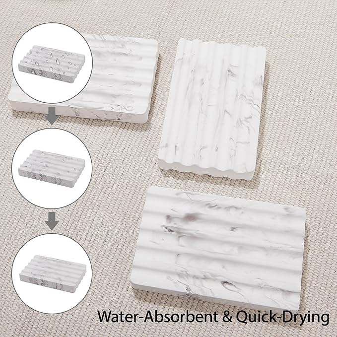 Quick Dry Diatomite Soap Dish, Water Absorbing Stone Soap Holder for Bathroom Sink, Non Slip Soap Tray for Shower or Kitchen