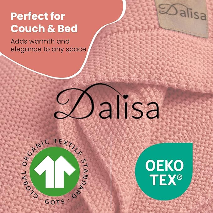 Dalisa 100% Organic Turkish Cotton Throw Blanket - GOTS Certified, Cozy - Perfect for Couch, Bed, and Home Decor - Boho Vintage Knit Alina (Amberglow, 50x60)