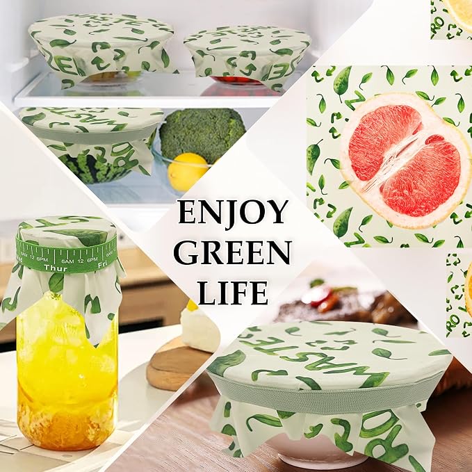 Reusable Bowl Covers 2 Sets for Bread Proofing,Beeswax Bowl Covers Reusable,Washable with Elastic Cover for Food Fruit Salad Eco-friendly,Food Storage Warps for Sandwiches & Cheese & Fruits