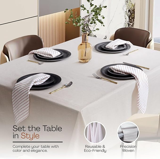 Rust Stripe Cloth Napkins (Set of 12), 18x18 Inch, 100% Cotton, Durable and Reusable Napkin, Classic Striped Table Linen for Dinner Tables, Holiday Meals, Fall Events, and Daily Use