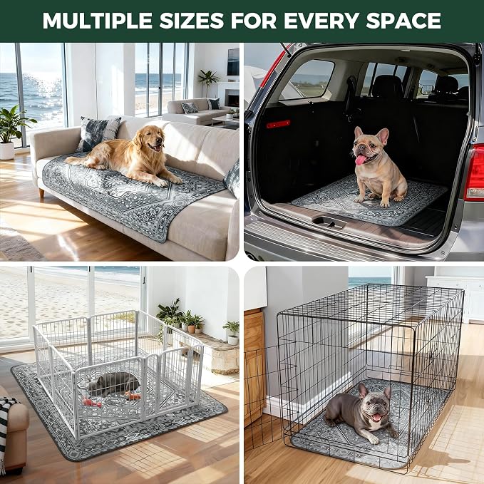 FXW Washable Pee Pads for Dogs, Puppy Pads with Super Absorbent, Specifically Designed for 42inch Cages, 27" x 41" Rectangle, Boho Grey, 2 Packs