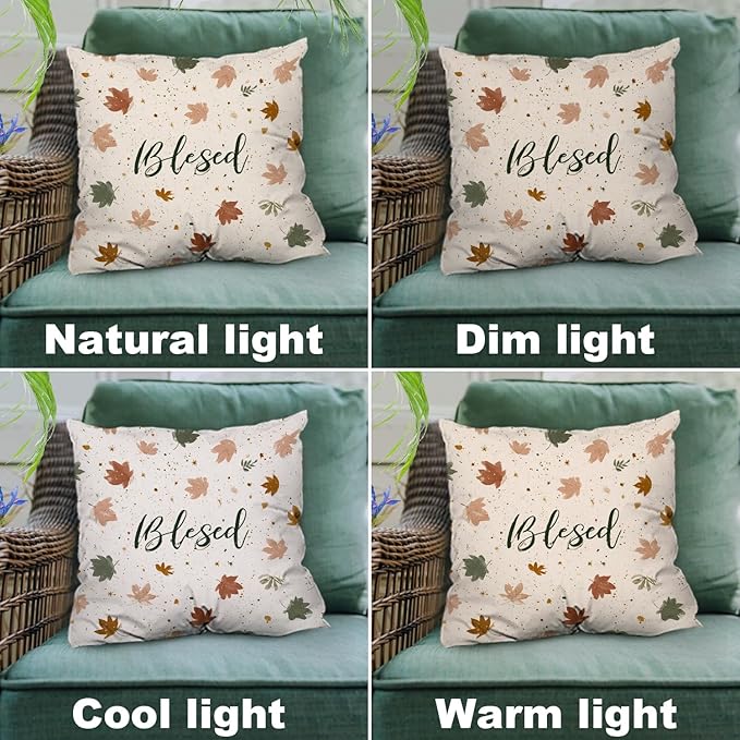 Shrahala Blessed Autumn Leaves Decorative Throw Pillow Cover, Cozy Autumn Leaf Pattern Square Pillowcase Blended Double-Sided No Inserts for Bedroom Living Room Set of 2 (22 x 22 in)