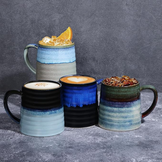 25 Oz Extra Large Ceramic Coffee Mug with Big Handle, 700ml Oversized Tea Cup for Office and Home, Hot and Cold Drinking, Microwave and Dishwasher Safe, Handmade Glazed Texture (Starry Blue)
