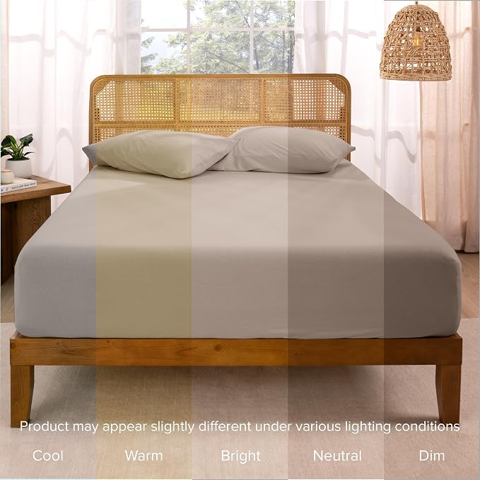 Bare Home 100% Organic Cotton Jersey Fitted Sheet - Queen Size - Ultra Soft - Deep Pocket Fitted Sheet - 100% Cotton - Ring Spun Yarns (Queen, Taupe)