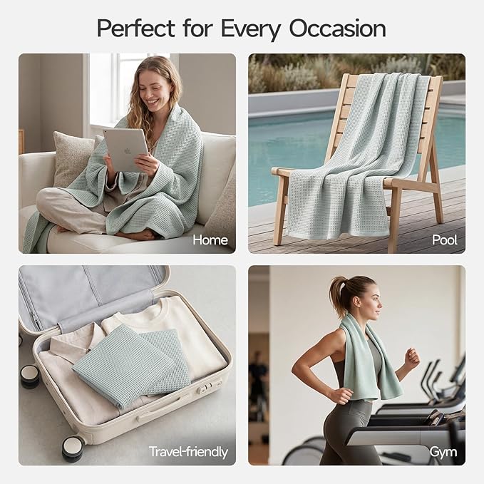 ecolook Waffle Bath Towel Set of 2, 100% Cotton Lightweight & Quick-Dry Bath Towels, Ultra-Absorbent and Breathable, Lint-Free Hotel & Spa Towels for the Bathroom, Gym, and Travel - Light Gray