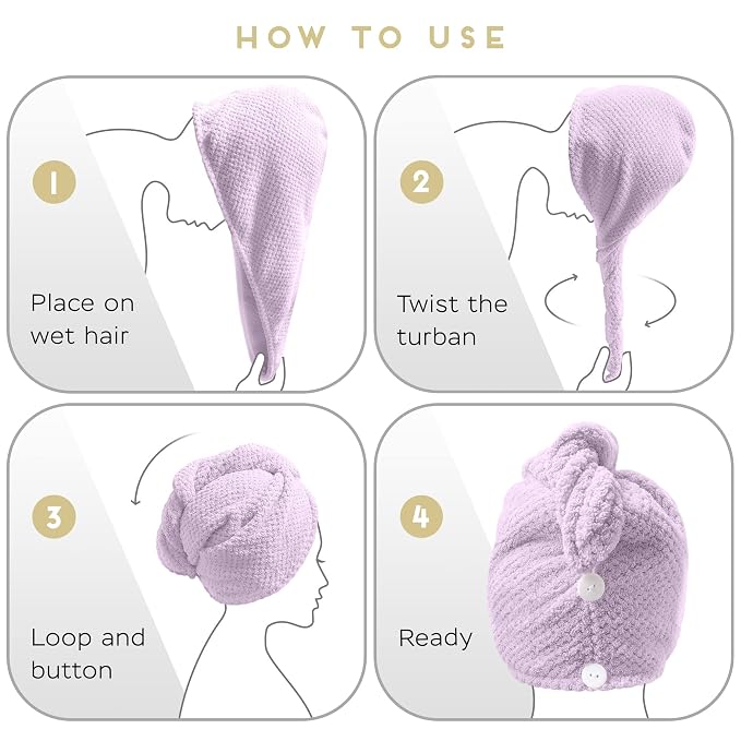SimpleField 2 Pack Microfiber Hair Towel Wrap for Women, Anti Frizz Quick Drying Hair Turban for All Hair Style, Absorbent and Lightweight (Light Purple)