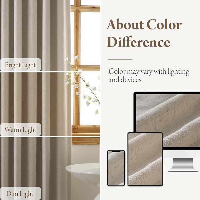 RYB HOME Natural Pinch Pleated Linen Curtains, 100% Blackout Thermal Insulated Double Layer Textured Curtains for Sliding Glass Door Picture Window, Taupe, 40" W x L90 L, 2 Panels Set