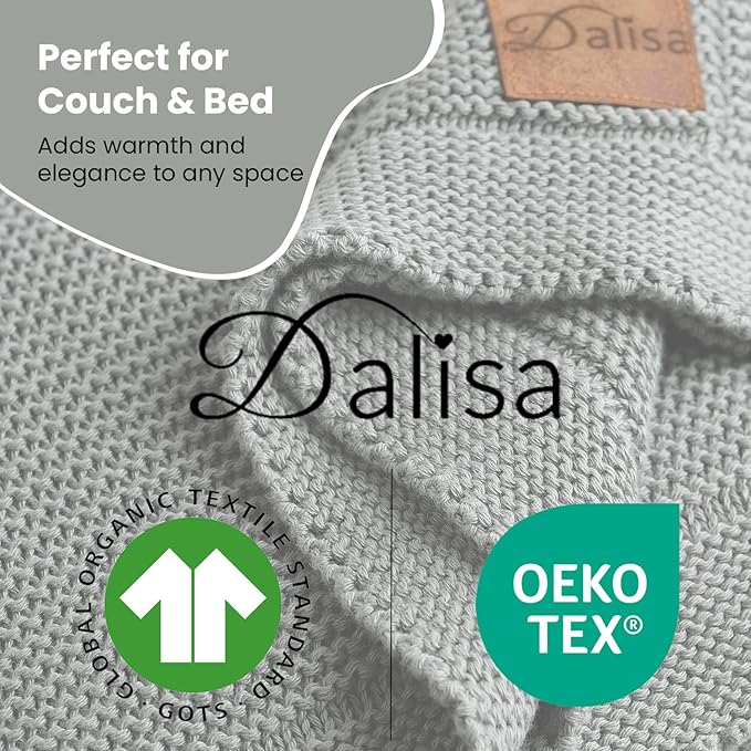 Dalisa 100% Organic Turkish Cotton Throw Blanket - GOTS Certified, Cozy - Perfect for Couch, Bed, and Home Decor - Boho Vintage Knit Alina - Green - 60x80
