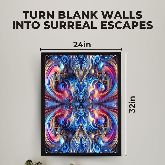 InkFlow Posters Vibrant Swirling Abstract Poster - Colorful Fractal Design in Blue, Pink, and Gold - Modern Graphic Poster for Living Room, Bedroom, Home - 24x32 Unframed Canvas Print