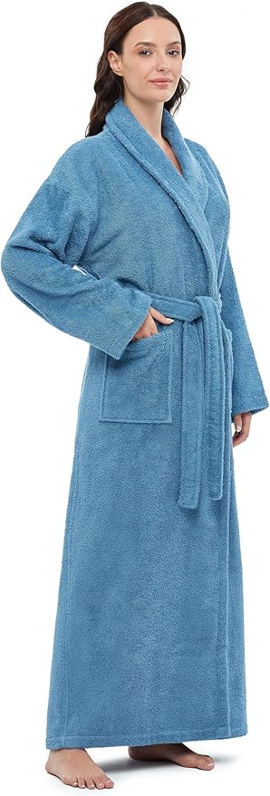 Arus Women's Shawl Collar Robe, Turkish Terry Cotton Bathrobe,with Regular and Full Length Options
