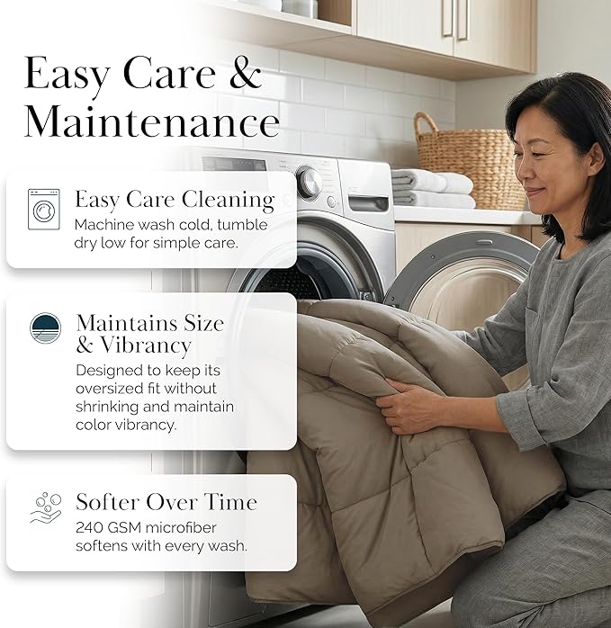 Southshore Fine Living, Inc. Queen Comforter, Full Size Bedding Comforters, Fluffy Down Alternative Taupe Comforter, Queen Size/Full, Pet Hair Resistant Bedding, Machine Washable, Dark Taupe