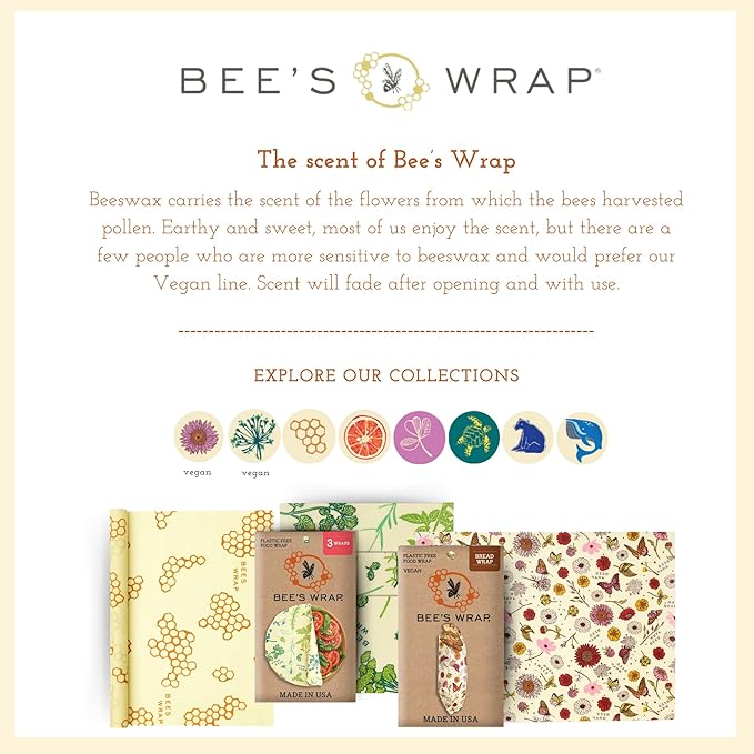 Bee's Wrap Ocean Conservation Set - Beeswax Food Wraps Bundle Includes 1 Bread Wrap, 1 Cut to Size Roll & 3 Assorted Wraps - Made in the USA Beeswax Reusable Wraps for Food