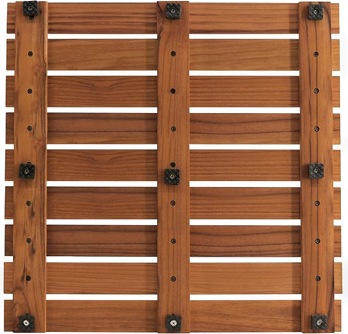 VaeFae Teak Shower Mat, Non-Slip Bath Mat, Luxury Spa Mat, Wooden Mat for Bathtub, 20 x 20 in