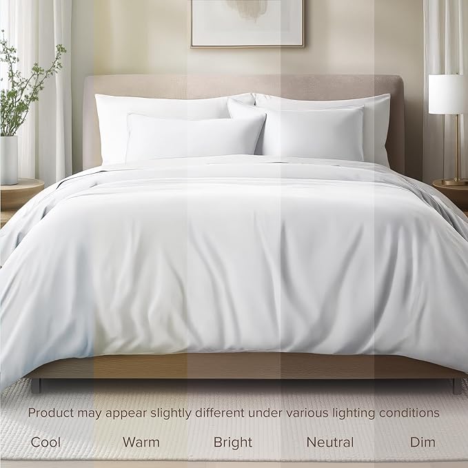 Bare Home 100% Organic Cotton Sateen Duvet Cover Set - Extra Long Size - 400 Thread Count - Smooth Sateen Weave - Warm & Luxurious - Duvet Cover (Twin/Twin XL, White)