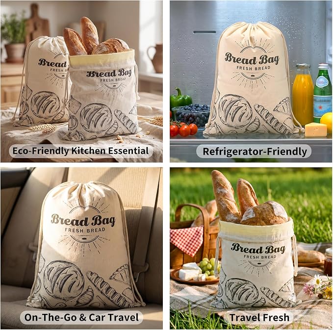 2 Pack Beeswax Bread Bag for Sourdough, Reusable Organic Bread Storage Bags for Homemade Bread, 16.2'' x 12.4'' Food Storage Cloth Bag, Eco-Friendly Cotton Waxed Bags for Bakery Essentials