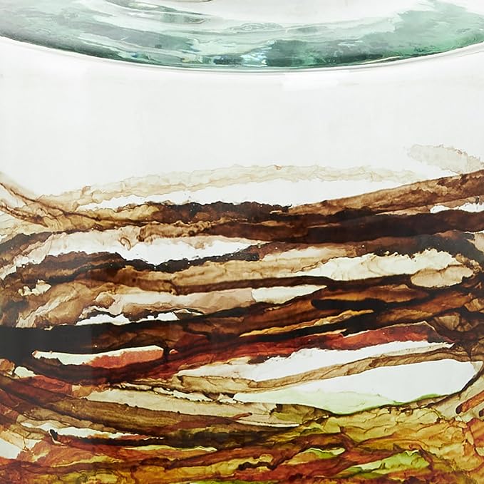 Deco 79 Recycled Glass Decorative Vase Abstract Spanish Bottle Centerpiece Vase with Swirled Colored Glass Bands, Flower Vase for Home Decoration 6" x 6" x 16", Clear