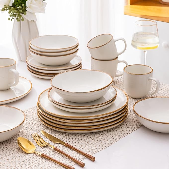 AmorArc 24PCS Ceramic Dinnerware Sets,Handmade Reactive Glaze Plates and Bowls Sets,Highly Chip and Crack Resistant | Dishwasher & Microwave Safe Dishes Set, Service for 6