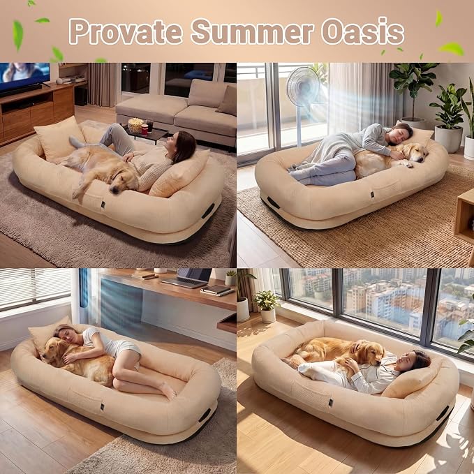 WROS Cooling Human Dog Bed for Summer, Breathable Washable Floor Lounger for People & Pets, 57'' x 35'' x 10'', Dune Brown, Pet Bed for Hot Weather Relaxing
