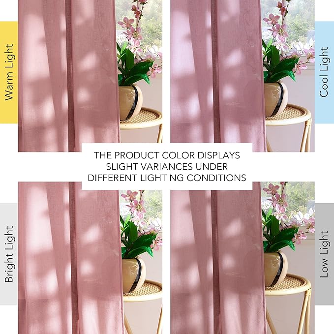 NICETOWN Thick Linen Pink Curtains for Girls Room, Rod Pocket & Back Tab Flax Linen Burlap Vertical Drapes Privacy Assured with Light Filtering Window Treatments for Bedroom, W55 x L84, 2 Panels