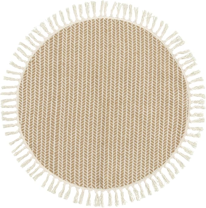 Lahome Belle Boho Round Rug 3ft, Small Circle Rugs for Entryway Kitchen Cotton Washable Indoor Door Bath Mat with Tassels, Farmhouse Round Area Rug Non Shedding Circle Carpet for Bedroom Entry, Khaki