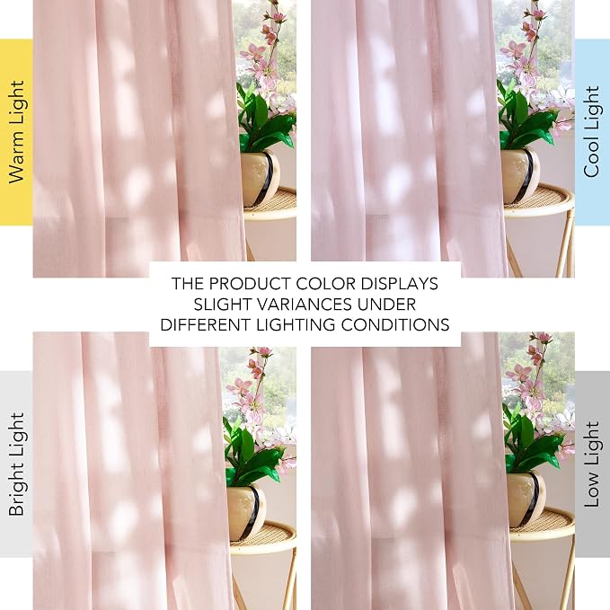 NICETOWN 102 inches Long Light Pink Sheer Curtains for Living Room, Rod Pocket & Back Tab Privacy Added Thick Linen Weave with Light Filtering Window Treatments for Bedroom, W55 x L102, 2 Panels