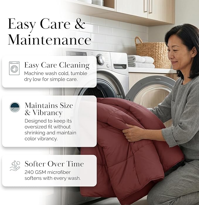 Southshore Fine Living, Inc. Queen Comforter, Full Size Comforters, Fluffy Down Alternative Marsala Bedding Comforter, Queen Size/Full, Pet Hair Resistant Bedding, Wrinkle-Free, Marsala