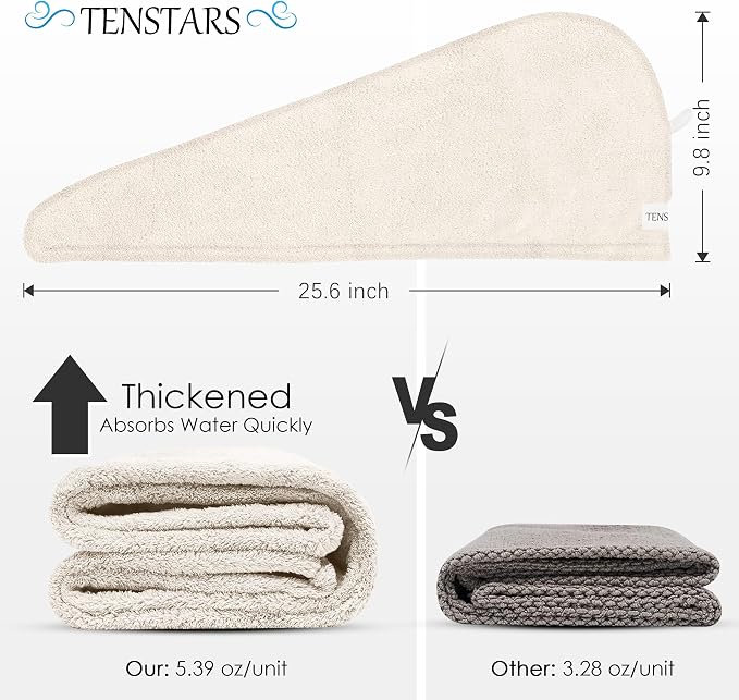 TENSTARS 5 Pack Thicken Microfiber Hair Towel Wrap for Women - Elastic Loop Design - 320GSM Coral Velvet - Quick Dry Hair Turban - 11x28 Inch (Pink+FrozenBerry+FrozenBlue+Teal+Cream)