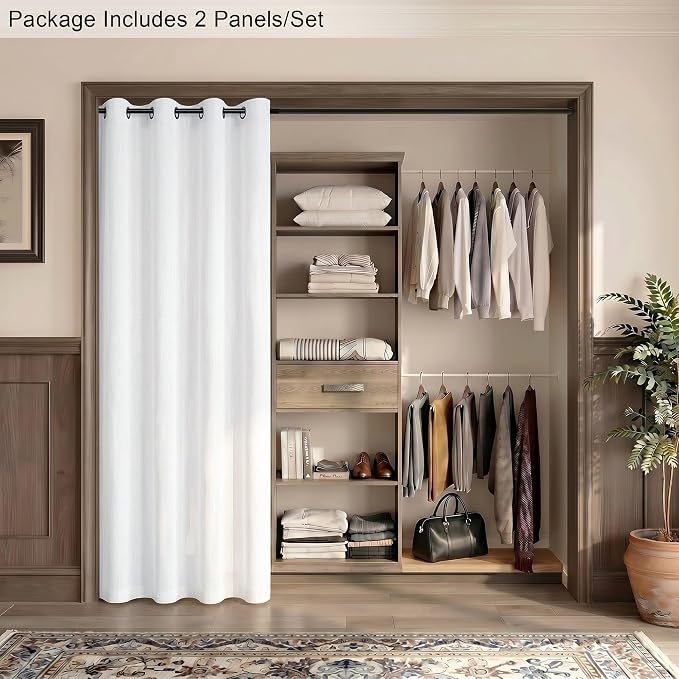 Pitalk White Linen Grommet Curtains for Living Room 80 Inch Length Set of 2 Panels Semi Sheer Boho Farmhouse Neutral White Curtain Drapes Eyelet Top Living Room Curtains for Bedroom Window 52x80 Long