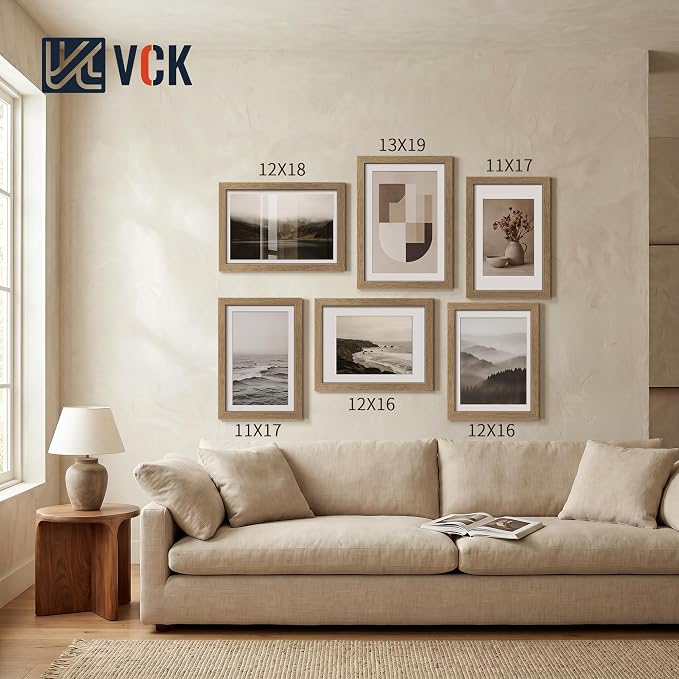 VCK 11x17 Poster Frames Walnut 3 Pack, Wide Border Wood, Tempered Glass, Display 8x12 Picture Photo with Mat or 11 x 17 Without, for Home, Office, Gallery, Woodgrain Series, Wall Hanging