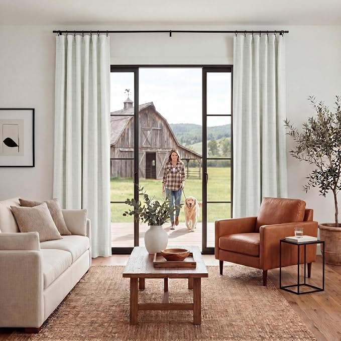 RYB HOME Ivory White 100% Blackout Curtains for Bedroom, Linen Drapes Back Tab&Rod Pocket, Thermal Insulated Privacy Assurd Curtains for Sliding Glass Doors/Dining/Living Room, W52 x L96, 2 Panels
