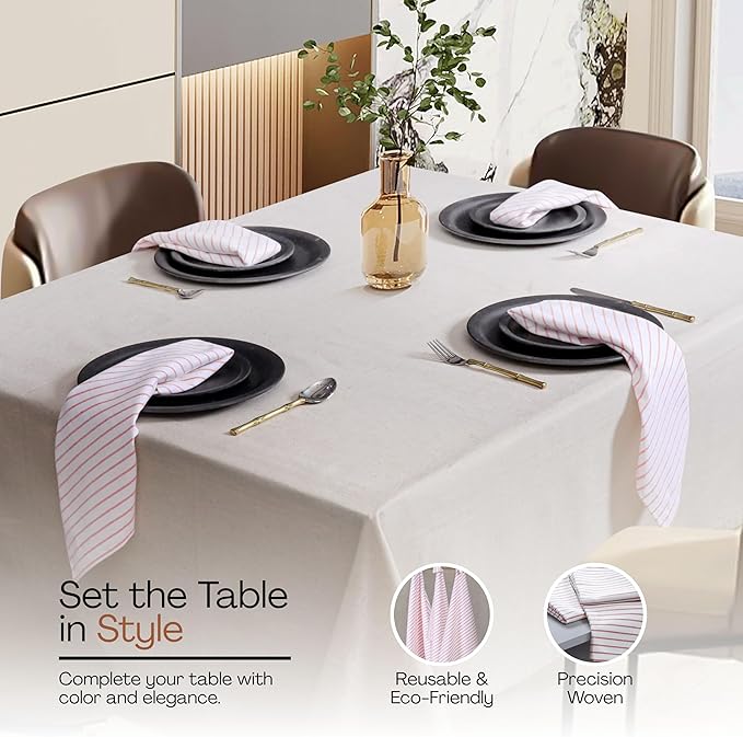 Red Stripe Dinner Napkins (Set of 12), Large 18 x 18 Inches, 100% Cotton, Soft, Absorbent & Durable Classic Striped Table Napkin for Everyday Use, Parties, Wedding Receptions, Lunch