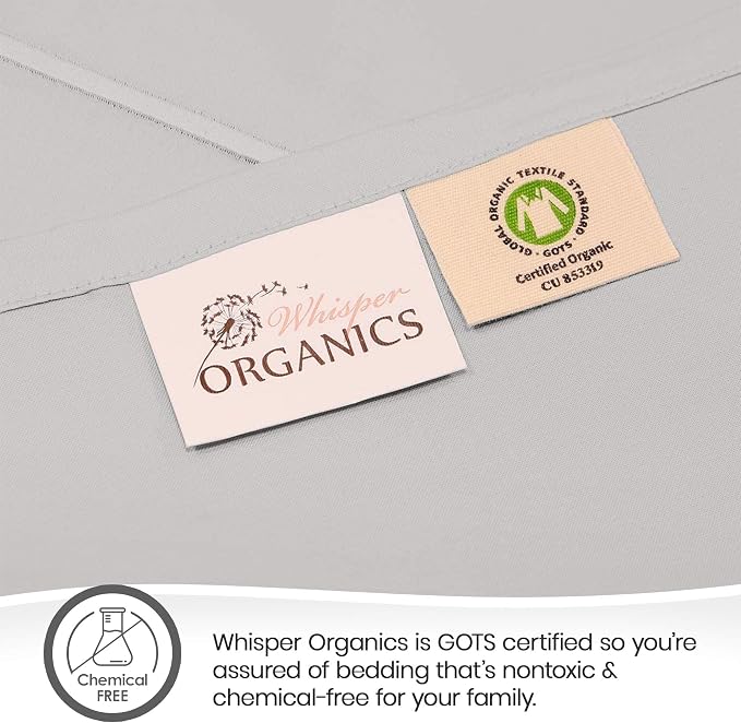 Organic Full Fitted Sheet Only Deep Pocket - 100% Organic Cotton Sheets with Breathable 300 Thread Count Sateen Weave GOTS & Fairtrade Certified - Soft Fitted Bed Sheets Only (Silver, Full)