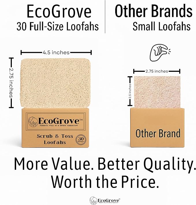 Loofah Sponges 100% All Natural BPA Free Loofah for Dishes, Face, Soap Making, Shower, Exfoliating Eco-Friendly Biodegradable 30 Pack Sponge (Luffah)