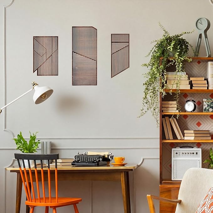 Yerliker 3 Pcs Mid Century Modern Wood Wall Art Decorations 3D Geometric Abstract Wall Sculpture for Living Room Bedroom Office Minimalist Aesthetic(Medieval,15.75 x 15.75 x 1.97 Inch)