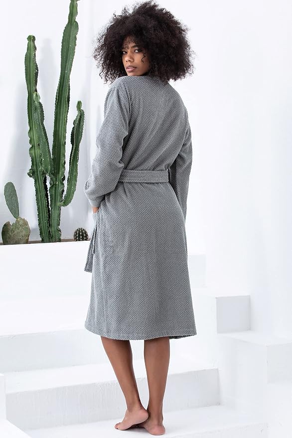 SEYANTE Turkish Cotton Bathrobe for Women - Organic GOTS Certified Terry Hooded Kimono Robe - Spa Quality Women's Cotton Robe