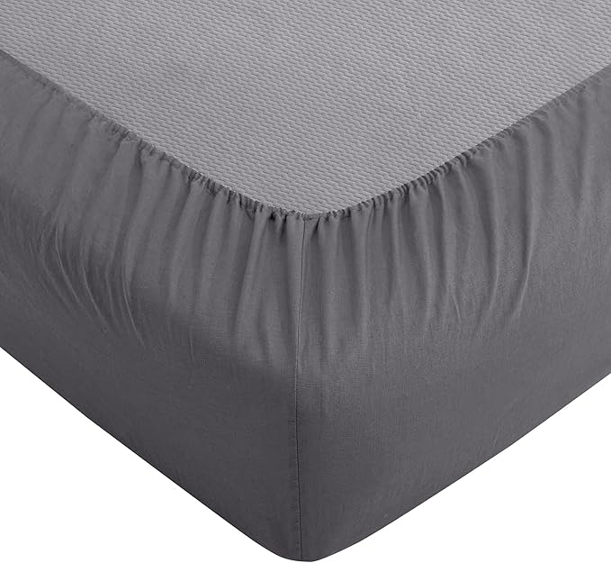 ATLINIA 100% Pure Flax Linen Bedding Set - Stone Washed French Linen Fabric Deep Pocket Fitted Sheet Farmhouse Flat Sheet 2 Pillowcases (Dark Grey, Queen)