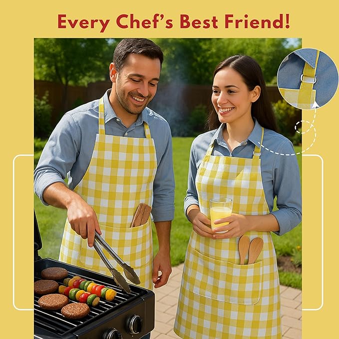 Native Fab Kitchen Apron 2 Pack - 100% Cotton Adjustable, Durable Apron with Pockets, Perfect for Cooking, Baking, Grilling