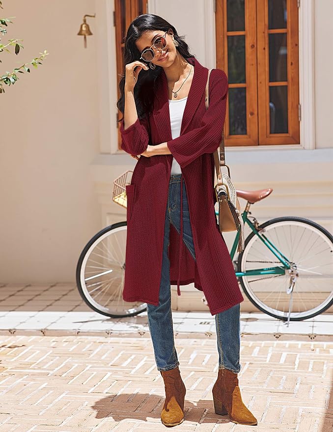 Ekouaer Robes for Women Waffle Knit Bathrobe Lightweight Kimono Robe Knee Length Loungewear with Pockets