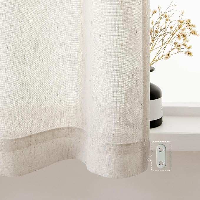 Natural Semi Sheer Linen Kitchen Curtains 36 Inch Length 2 Panels | Short Curtains for Bathroom Laundry Room Cafe RV Campers Half Windows Rod Pocket Farmhouse Drapes 25x36 Inches