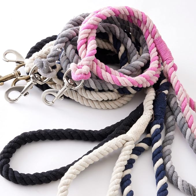 HonestBaby Collars and Leash Sets Braided and Vegan Suede for Dogs Organic Cotton for Pets, Soft Pink/Bright Pink, One Size