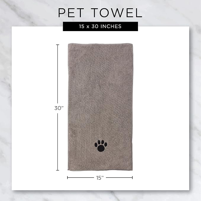 Bone Dry Pet Grooming Towel Collection Embroidered Absorbent Microfiber Drying Set, 15x30, Hunter Green, 3 Count (Pack of 2)