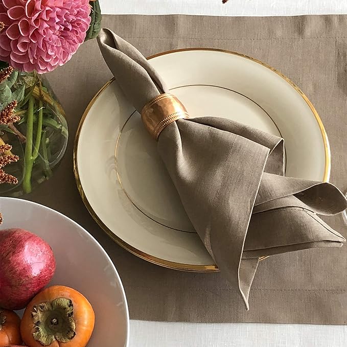 Huddleson Coffee Brown Linen Napkin 20x20 (Set of Four) Luxury Italian Linen Napkin Sewn in US