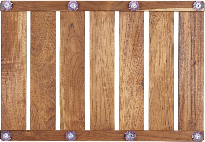 Natural Teak Wood Shower Bath Mat,23.43 * 16.73 Inches,Non-Slip Rubber Feet, Premium Wooden Floor Mats for Spa, Sauna, Pool and Hot Tub, Flooring Decor and Protector, Indoor and Outdoor Use