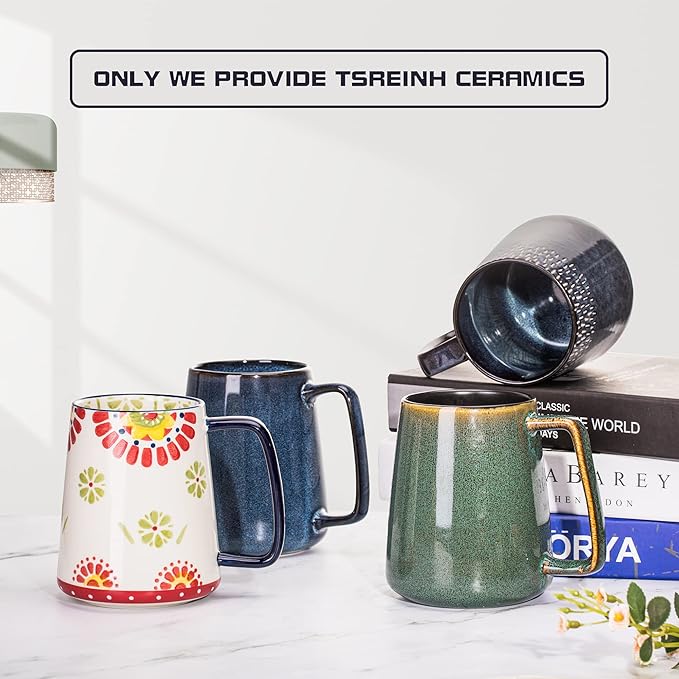 Extra Large Ceramic Coffee Mug,24 Oz,Oversized Tea Cup for Home and Office,With Big Handle,Dishwasher and Microwave Safe (24 Oz Blue with Star)