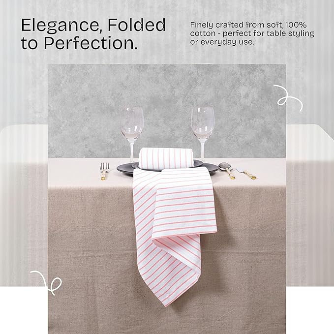 Orange Stripe Cloth Napkins (Set of 12), Large 18 x 18 Inches, 100% Cotton, Machine Washable, Classic Striped Table Napkin for Dinner, Lunch, Parties, Celebrations, Everyday Use