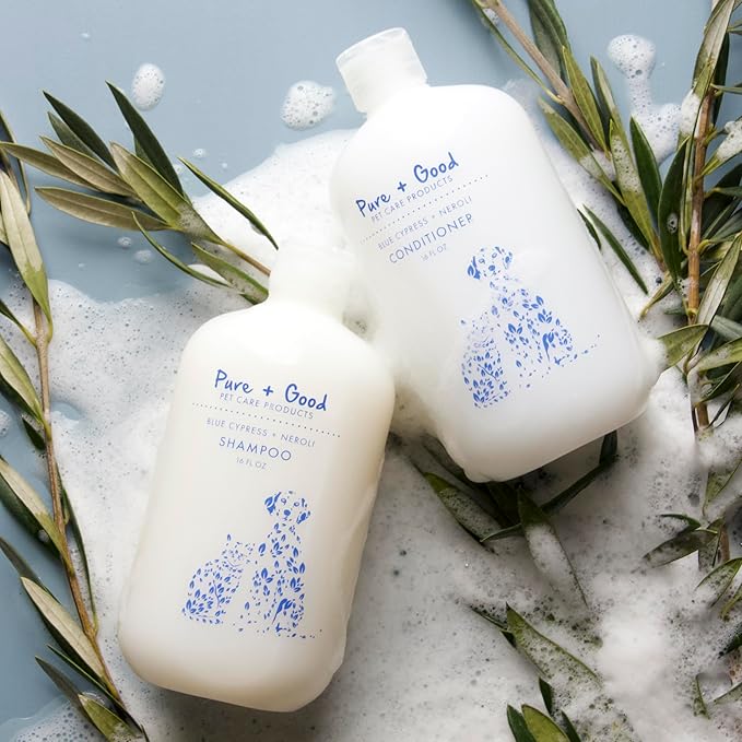 Pure + Good - Shampoo and Conditioner Set, Formulated for All Pets, Gentle and Cleansing, Made in The USA, Cruelty Free, 16 fl oz (Blue Cypress + Neroli)