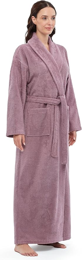 Arus Women's Shawl Collar Robe, Turkish Terry Cotton Bathrobe,with Regular and Full Length Options