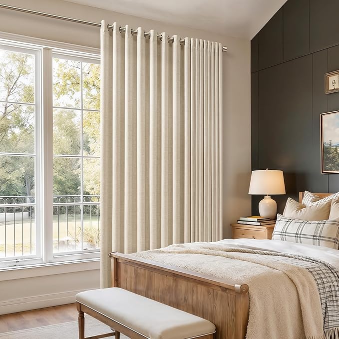 Extra Wide 100 Inch Warm Beige Linen Curtains Room Divider 90 Inch Length Patio Sliding Door Curtains for Living Room Large Window Curtains Grommet Privacy Farmhouse Curtains 1 Panel