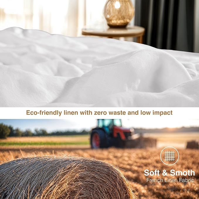 SONORO KATE 100% French Linen Duvet Cover King Size, Soft Breathable for Hot Sleepers, Moisture Wicking & Durable Cover Set - Zipper Closure & 4 Corner Ties Duvet Covers 3 Piece (White,King)