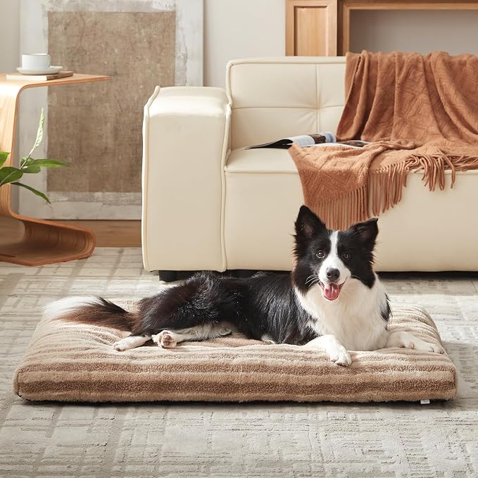 FURTIME Washable Dog Bed Medium Size Dogs, Deluxe Dog Crate Beds Comfy Fluffy Kennel Pad Anti-Slip Pet Sleeping Mat, Machine Washable Dogs Pillow, 29"x21"x3", Brown